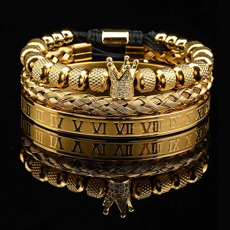 Luxury Set Crown Charms Man Bracelet Roman Stainless Steel Women Bangles Hand Jewelry Valentine's Day Gift