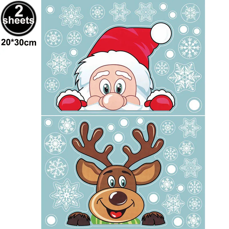 Christmas Window Cling Stickers Santa Claus Reindeer Snowflake Gift Box Window Decals for Xmas Home Shop Glass Door Window Decor