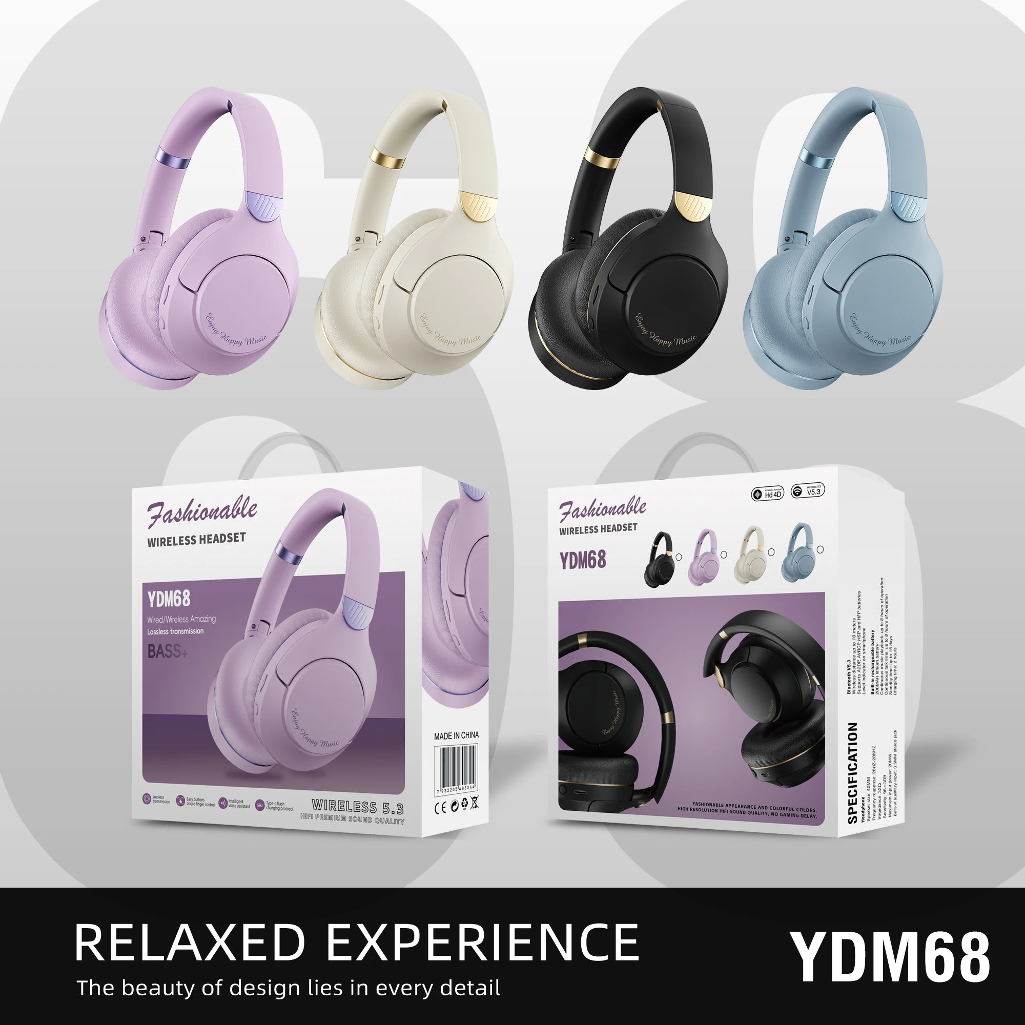 Original Bluetooth 5.3 Headphones Hi-Res Audio Over-Ear Wireless Bluetooth Earphones Professional Stereo Headset Support TF card