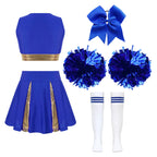 5Pcs Kids Girls Halloween Cheerleader Costume Outfit Uniform Set Cheerleading Dance Dress with Socks Pompom for Role Play Party