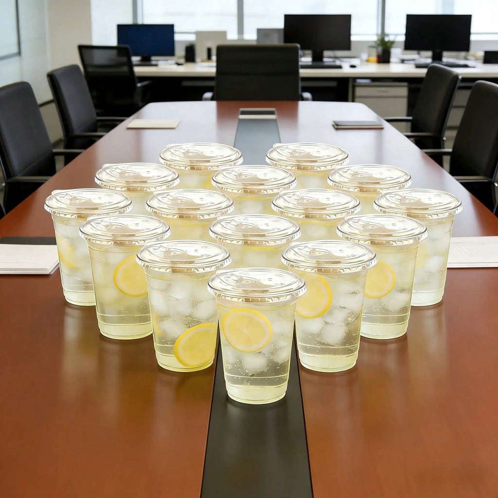 200Sets  (100 Cups+100 Lids)Of 12-Ounce/16-Ounce/20-Ounce/24-OunceTransparentPlasticCups,WithNon-SuctionDrinkingLids, DurableAndLeak-Proof, Suitable For Iced Coffee, Smoothies, Milkshakes. Ideal For Easter, Weddings, Outdoor