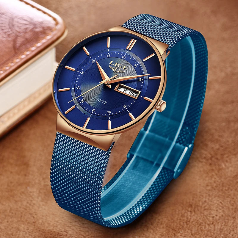 LIGE 2024 Luxury Men Watches Waterproof Ultra Thin Date Clock Male Steel Strap Casual Quartz Watch Men Sports Wrist Watch Man