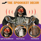 67''Halloween Decorations Outdoor Life Size Animatronics Grim Reaper with Chain Sound-Actived Party Decor with Creepy Sound Scary House Props for Garden Yard Lawn