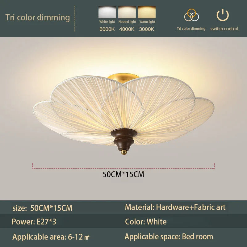 French Medieval Ceiling Lamp Cloth Lampshade Bedroom Plum Blossom Ceiling Lamp Wood American Retro Living Room Cloakroom Lamps