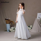 Dideyttawl Customized White High Neck Chiffon First Communion Dresses Lace Junior Bridesmaid Gown Concert Birthday Party