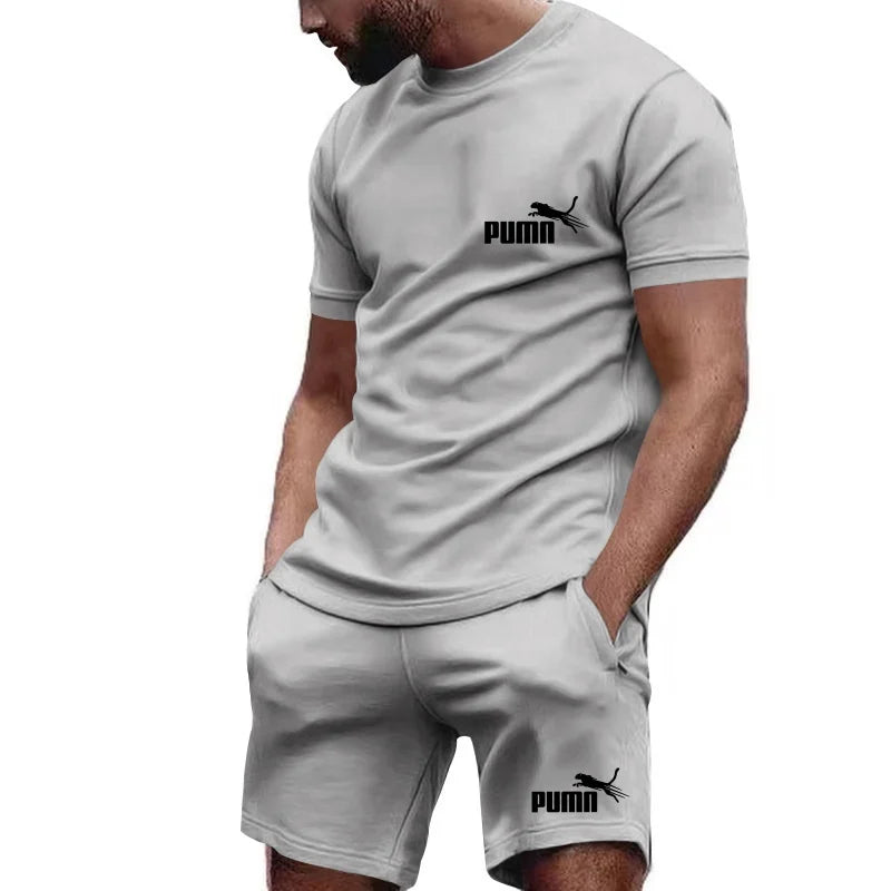 2026 Summer Men's Fashion Casual T-shirt Shorts Set Breathable Jogging Sports Two Piece Set Solid Color T-shirt Set