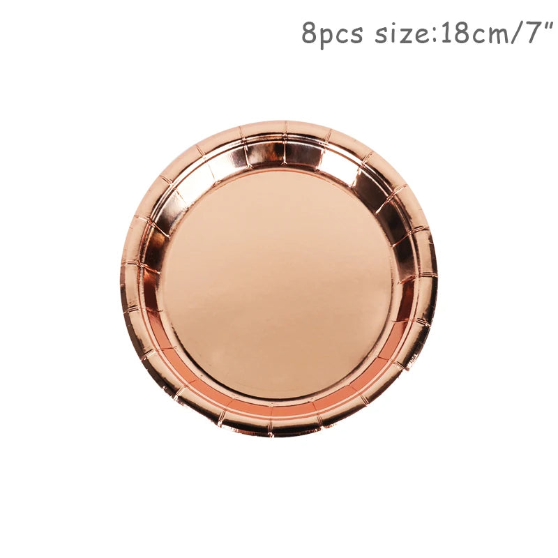 Rose Gold Disposable Tableware Diamond Pattern Paper Cups Plates Straws Table Decoration Wedding Birthday Party Supplies