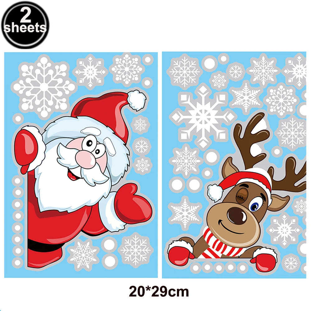 Christmas Window Cling Stickers Santa Claus Reindeer Snowflake Gift Box Window Decals for Xmas Home Shop Glass Door Window Decor