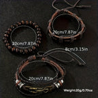 New Men Watch Luxury Bracelet Set Fashion Business Brown Leather Quartz Wrist Watches for Men Gift Set Relogio Masculino
