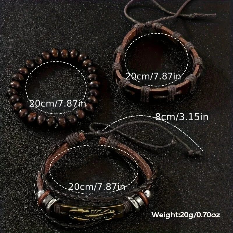 New Men Watch Luxury Bracelet Set Fashion Business Brown Leather Quartz Wrist Watches for Men Gift Set Relogio Masculino