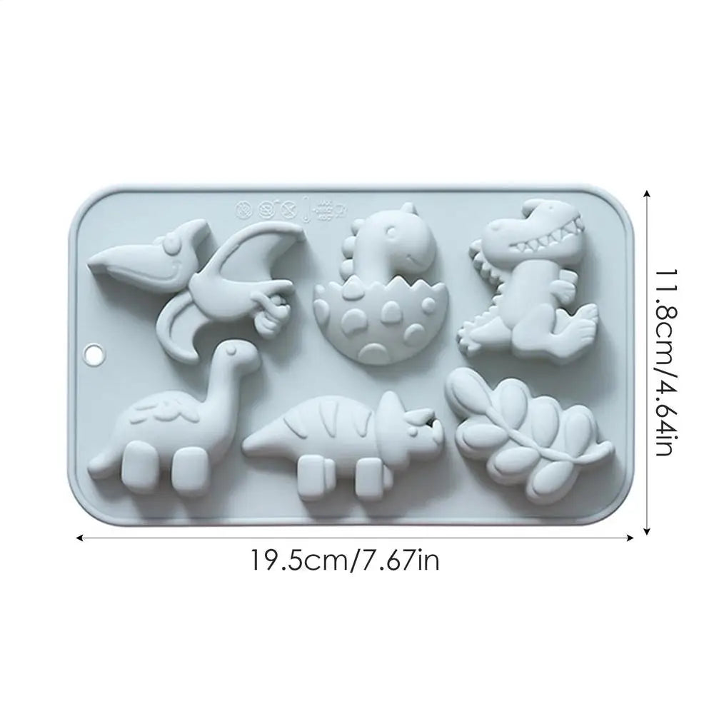 Silicone 6 Cavities Dinosaur Jello Molds for Chocolate Dinosaur Soap Molds for Baking Dessert Cupcake Topper Cake Decoration