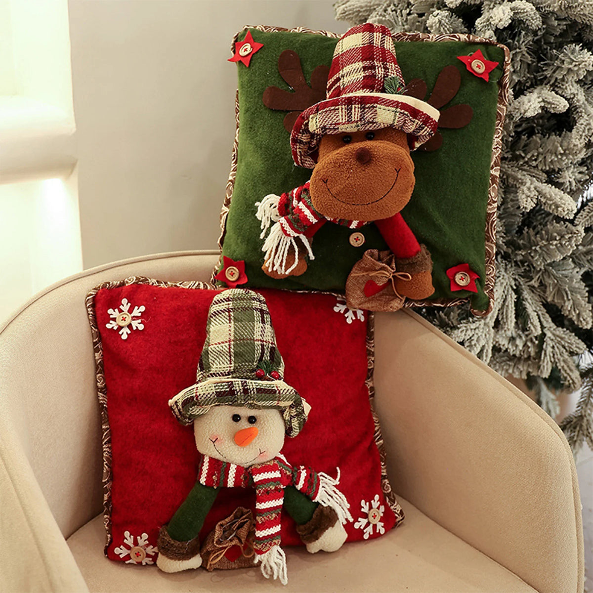 Christmas 3D Cushion Cover Snowman Santa Elk Pattern Pillowcase Sofa Cushion Covers for Home 2026 New Year Christmas Decorations