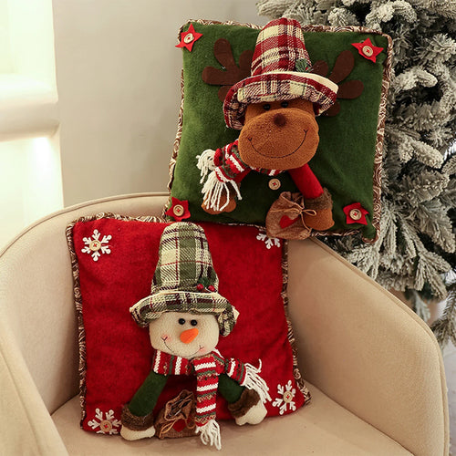Christmas 3D Cushion Cover Snowman Santa Elk Pattern Pillowcase Sofa Cushion Covers for Home 2026 New Year Christmas Decorations