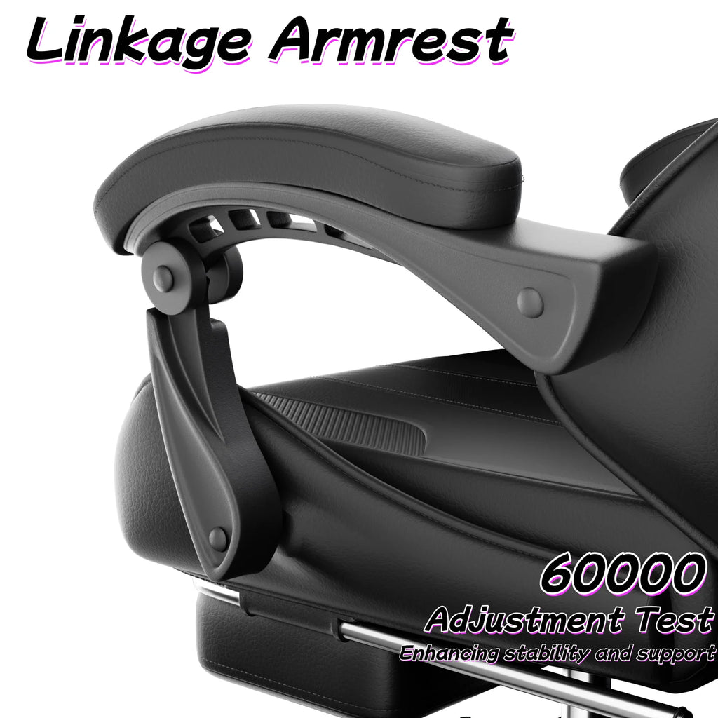 Ergonomic Gaming Chair, Lumbar Massage & Adjustable Headrest, PU Leather Computer Seat with Retractable Footrest and 360° Swivel