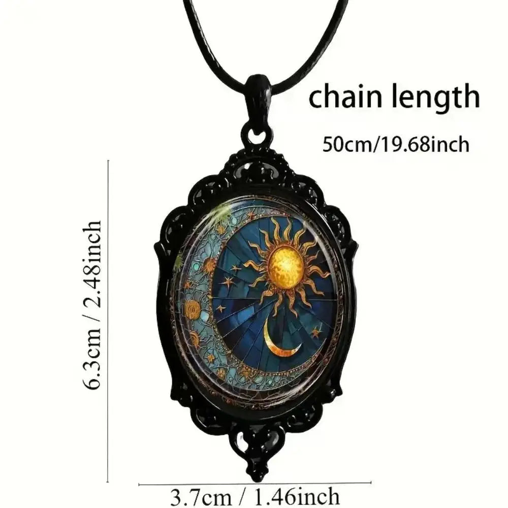 Gothic Glass Pendant Necklace for Women Sun Moon Punk Style Charm Necklace Vintage Cameo Rope Chain Witch Accessories