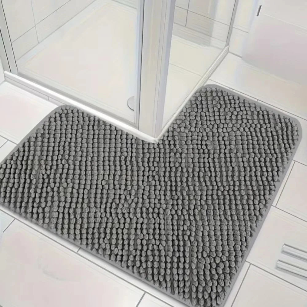 Household Absorbent L-shaped Chenille Bath Mat Washable Non-slip Corner Shower Mat Plush Soft Carpet Bedroom