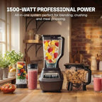 Multi-functional food processor/blender for making smoothies | Includes blending cup, two 16-ounce takeaway cups, and an 8-cup capacity mixing bowl | Makes salsa, dough, milkshakes, and cold drinks | 1500 watts