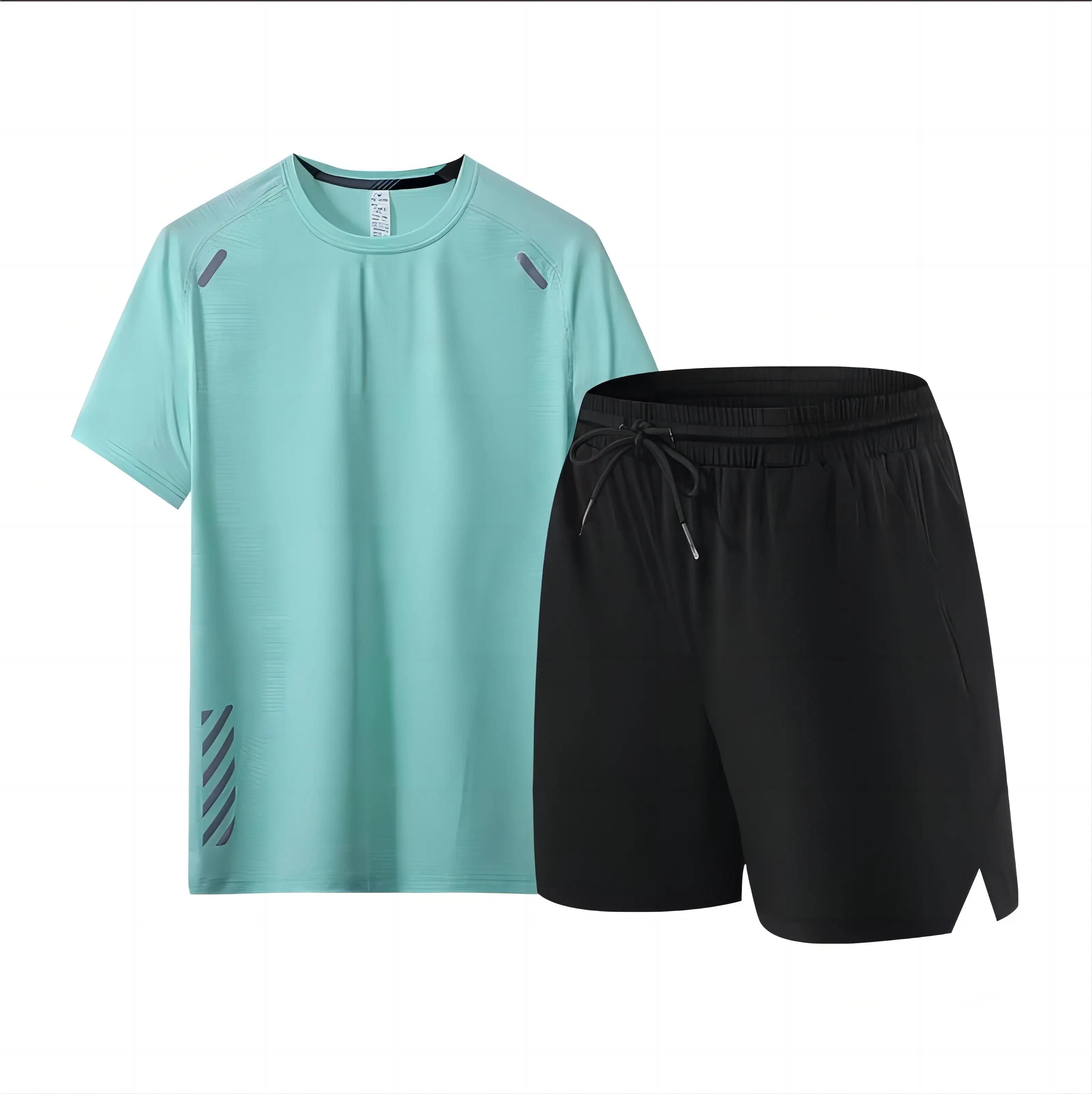 Summer Men's Sportswear Short Sleeve T-shirt Custom Printed LOGO Top Shorts Two-piece Round Neck Fitness Gym Running Suit Men