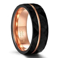 Tigrade 4mm 6mm 8mm Black Tungsten Rings for Men Women Thin Rose Gold Groove Hammered Wedding Band Ring Comfort Fit Size 5-14