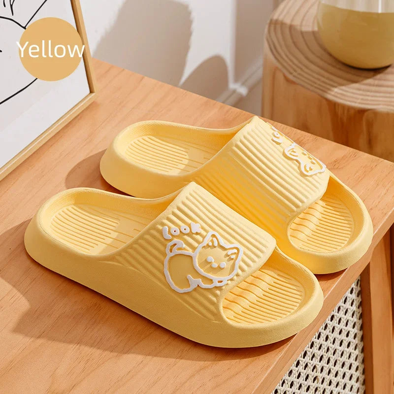 2023 Summer Women Slippers Bath Thick Platform Non-Slip Home Cat Cartoon Flip Flops Beach Sandals Ladies Slides Indoor Outdoor