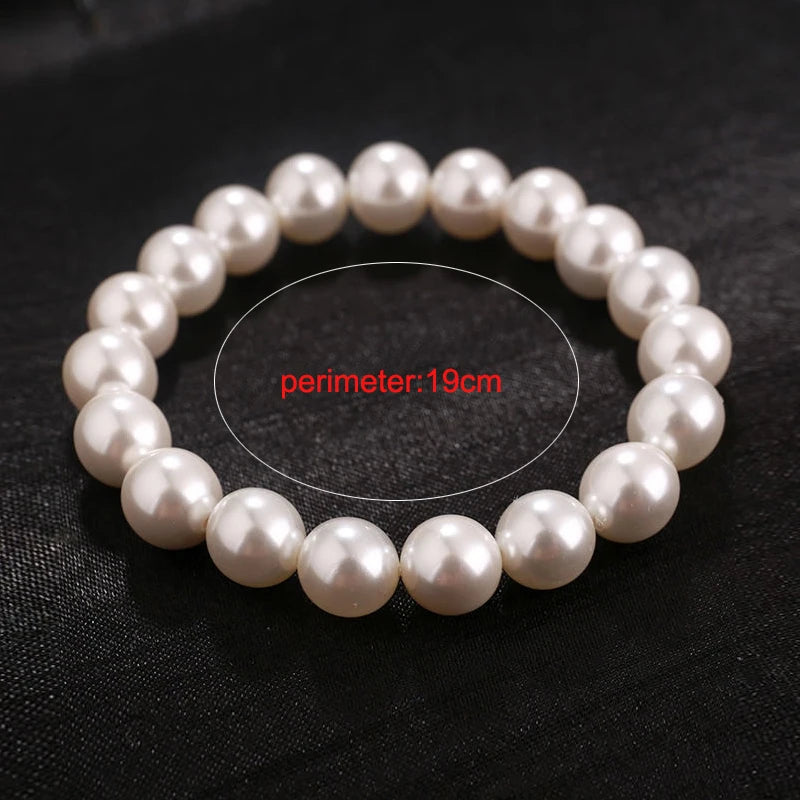Fashion Elegant Elastic White Pearl Bracelet For Women Men Wedding Banquet Stretch Bracelets 6-12mm Beads Handmade Jewelry Gift