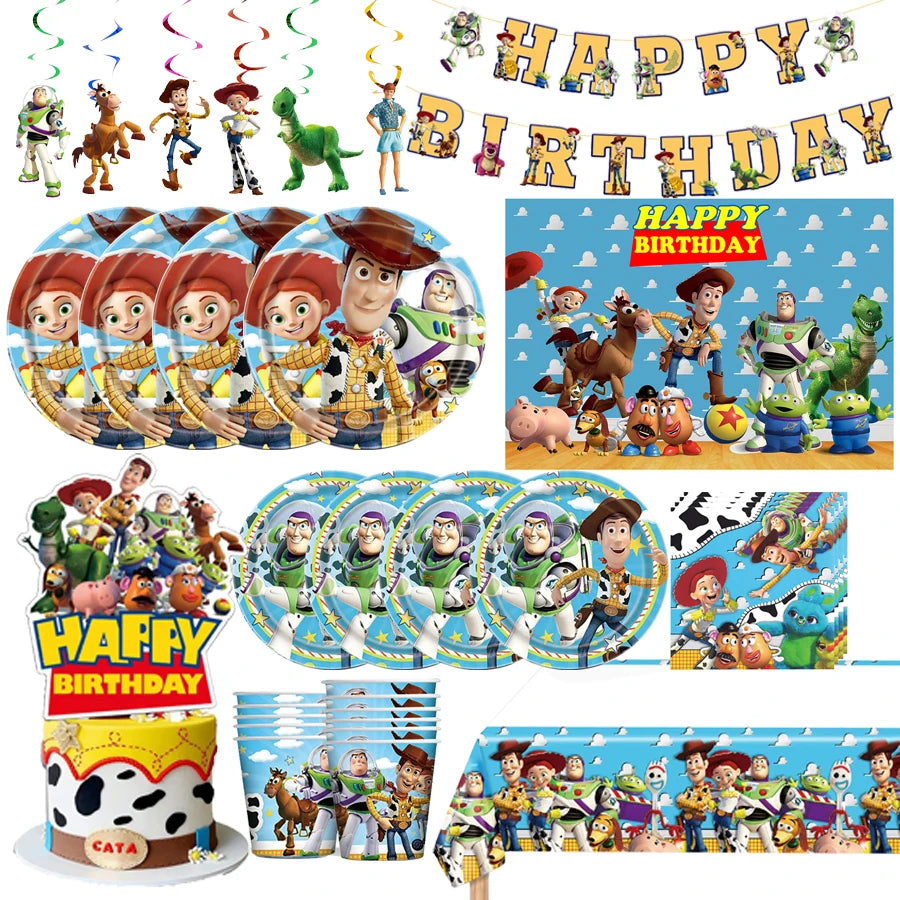 Toy Story Party Decoration Tableware Paper Plates Party Favors Gift Tablecloth BirthdayParty Supplies Toys Stamp Bracelet