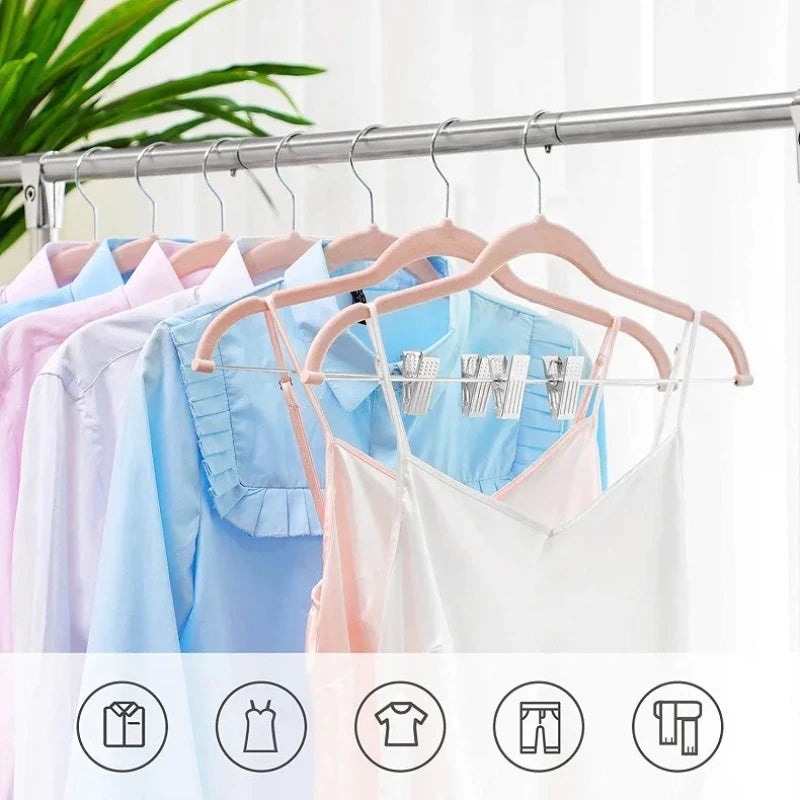 5 Pcs Multifunction Velvet Clothes Hangers with Clips Non-Slip Garment Suit Organizer for Closet Laundry Wardrobe Drying Rack