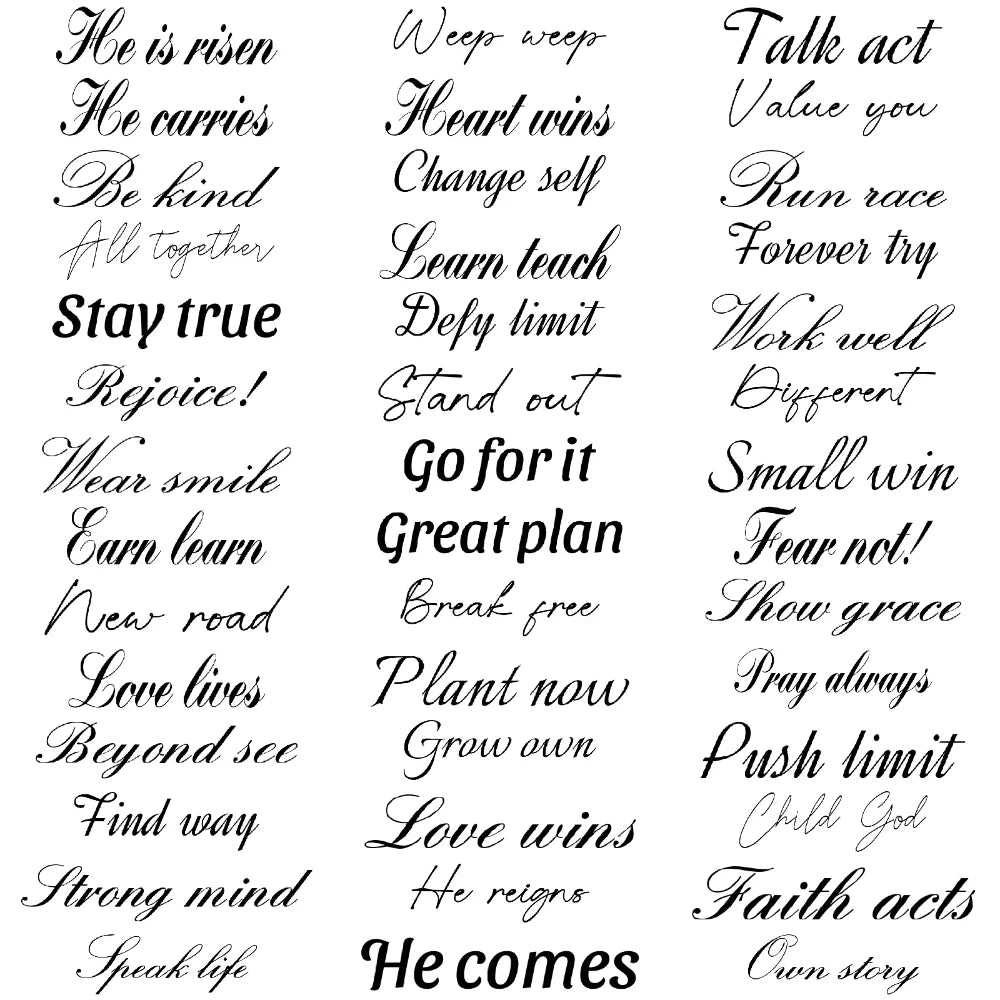 Tattoo Stickers English Word Waterproof Long Lasting Realistic Transfer Temporary Black Letters Feather Body Art For Men Women