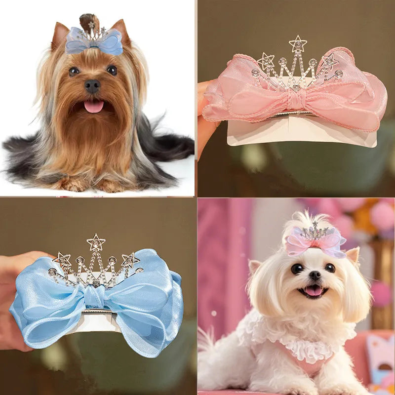 Dog Cat Accessories Pet Grooming for Puppy Cat Dog Hair Clip Crown Bow Pet Hairpins Dog Multicolor Cat Headwear Pet Accessories