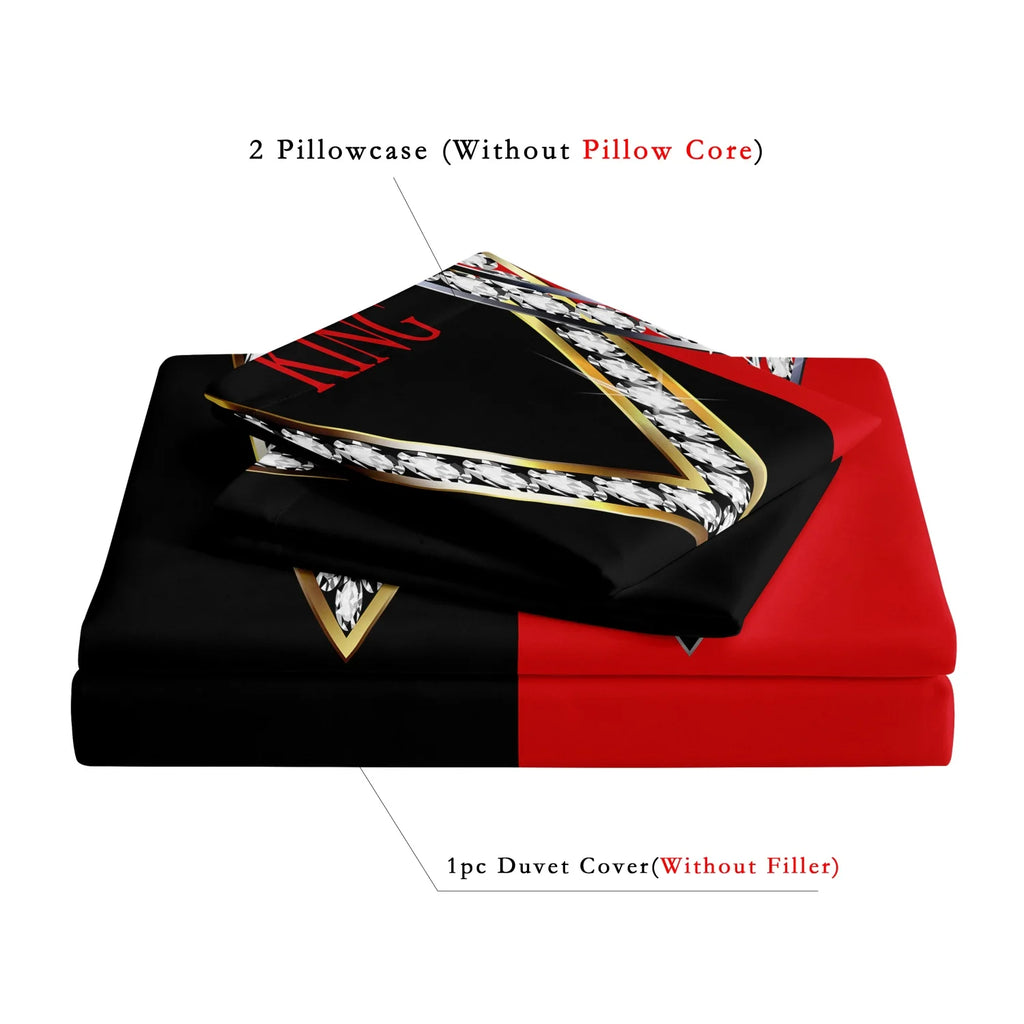 3pcs Romantic Couple Crystal Heart King & Queen Bedding Duvet Cover Set -  Machine Washable, Digital Print For Home And Dorm Use