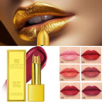 Glitter Sexy Lipstick Shimmer Gold Lipstick Long Lasting Waterproof Cosmetic Gold Brick Tube Valentine's Day Gift For Woman