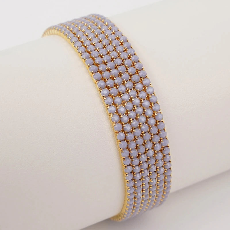 6pcs/set Fashion Acrylic Beads Elastic Bracelet For Women Stretch Stackable Gold Color Bracelets Wristband Daily Female Jewelry