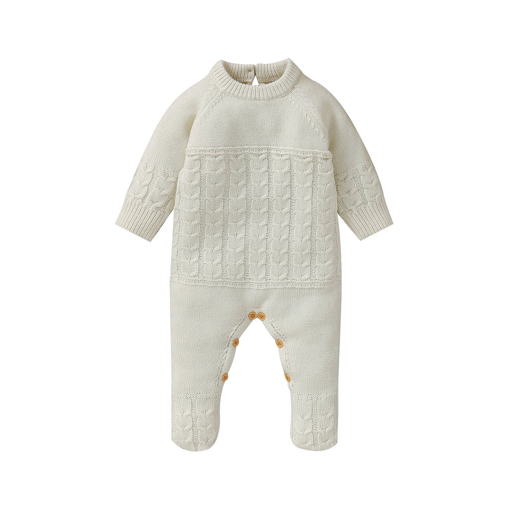 Newborn Baby Romper Long Sleeve Knit Infant Boy Girl Jumpsuit Fashion Solid Overalls Toddler Clothes 0-9M Foot Wrapped Warm Fall