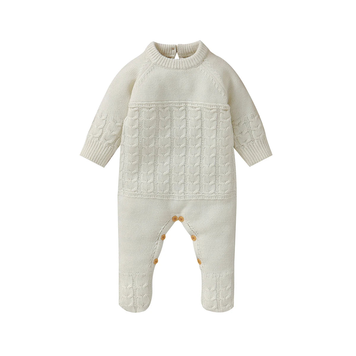 Newborn Baby Romper Long Sleeve Knit Infant Boy Girl Jumpsuit Fashion Solid Overalls Toddler Clothes 0-9M Foot Wrapped Warm Fall