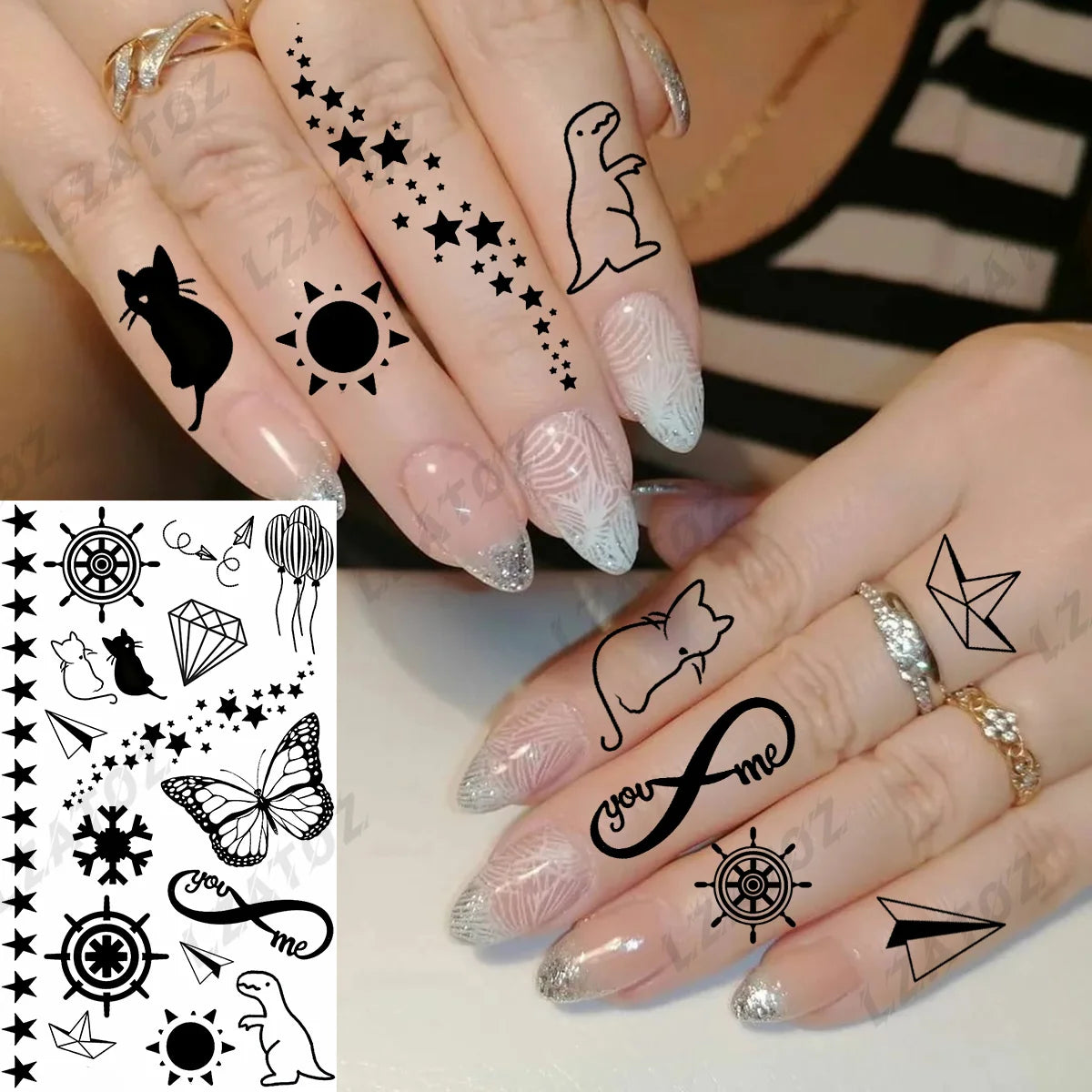 Realistic Eye Flower Temporary Tattoos For Woman Adults Rose Butterfly Tiny Fake Tattoo Sticker 3D Finger Waterproof Tatoos