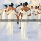 Customized Sheath Ivory Bridesmaid Dress with Bow Off Shoulder Evening Prom Formal Party Birthday vestido boda invitada mujer