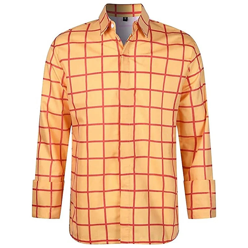 Men's Long Sleeve Shirt Casual Plaid Color Summer 3D Printed Lapel Shirt Summer New  Fashion Casual Men's Clothing Unisex Tops