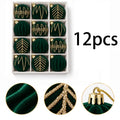 12 Pcs 6cm Emerald Velvet 4 Styles Gold Glitter Christmas Balls Shatterproof Xmas Tree Ornaments for Holiday Party Home Decor