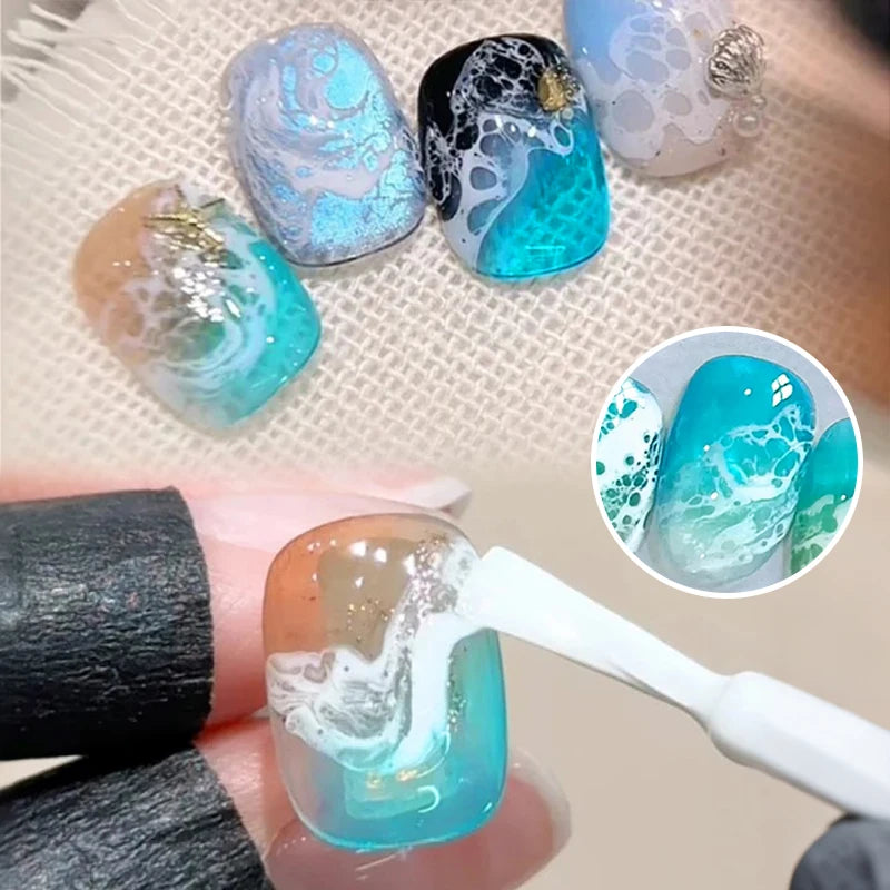 BORN PRETTY 10ml  Ocean Wave Watercolor Liquid Gel Polish White Blossoming 3 Seconds Spread Stroke Wave Bubble Nail Art Design