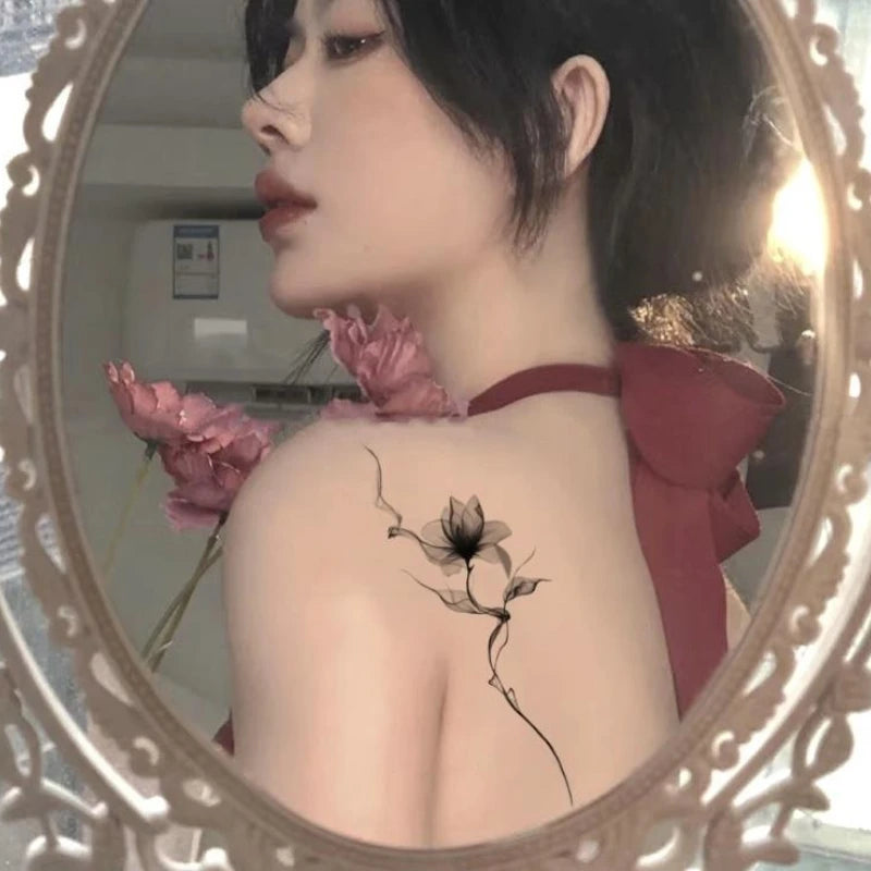 Ink Flower Temporary Tattoo Stickers for Women Arm Art Floral Lotus Tatoo Waterproof Fake Tattoo Sexy Tatuajes Temporales