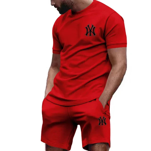 2026 new men's two-piece sportswear short sleeved T-shirt and shorts summer running fitness sportswear