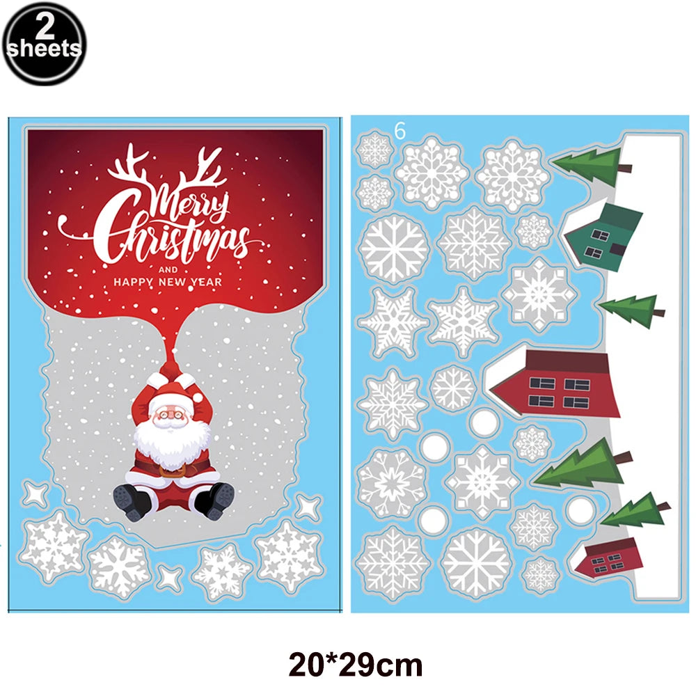 Christmas Window Cling Stickers Santa Claus Reindeer Snowflake Gift Box Window Decals for Xmas Home Shop Glass Door Window Decor