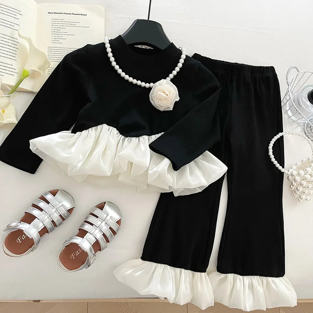 Children's Sets Girls' Autumn 2-Piece Set Long Sleeve Lace Blouse & Pants Stylish Outfit for Baby & Toddler Girls