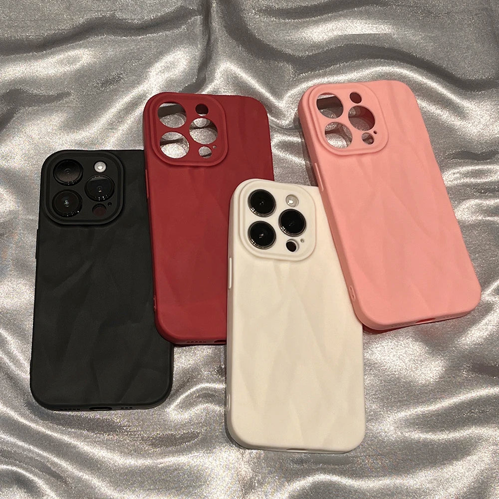 Soft Silicone Phone Case For iPhone 11 12 13 14 15 16 Pro Max X Xs XR Max 7 8 Plus Candy Bumper Fold Pattern Cover