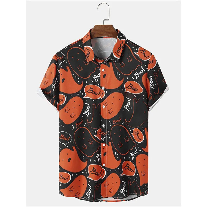 Pumpkin Bat Graphic Hawaiian Shirt For Men Women Halloween 3D Printed Aloha Shirts Summer Casual Short Sleeve Blouse Lapel Tops