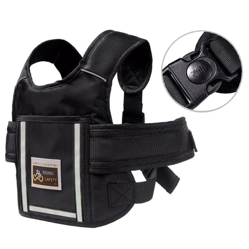 Universal Motorcycle Safety Belt For Kids With Storage Bag Rear Seat Grab Handle Strap Harness Adjustable Child Reflective Strip
