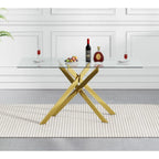 Modern Glass Dining Table for 4 with Gold Nest-Shape Metal Base Kitchen Table for Dining Room Home