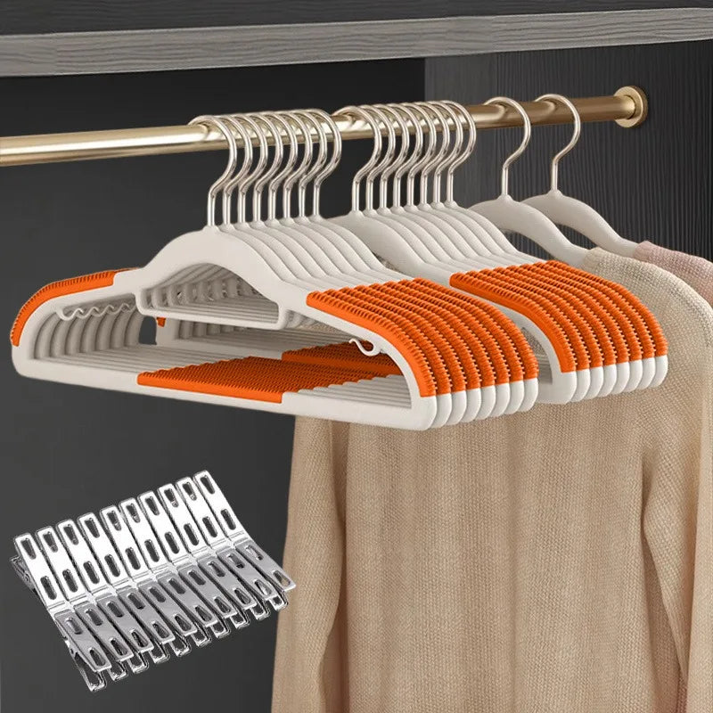 30pcs（10 hangers+20 clips） Anti Slip Hangers Set - Heavy Duty Velvet Clothing Hangers for Wardrobe, Multiple Colors