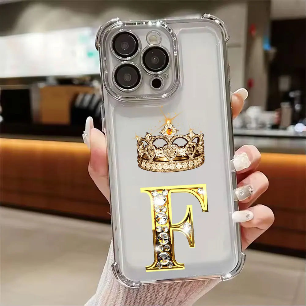 K W N F J O Initial Letter Phone Case for iPhone 11 13 15 16 17 Pro Max 14 Plus 17Air 16E 13 Pro 12 Mini 17Pro Soft Clear Cover