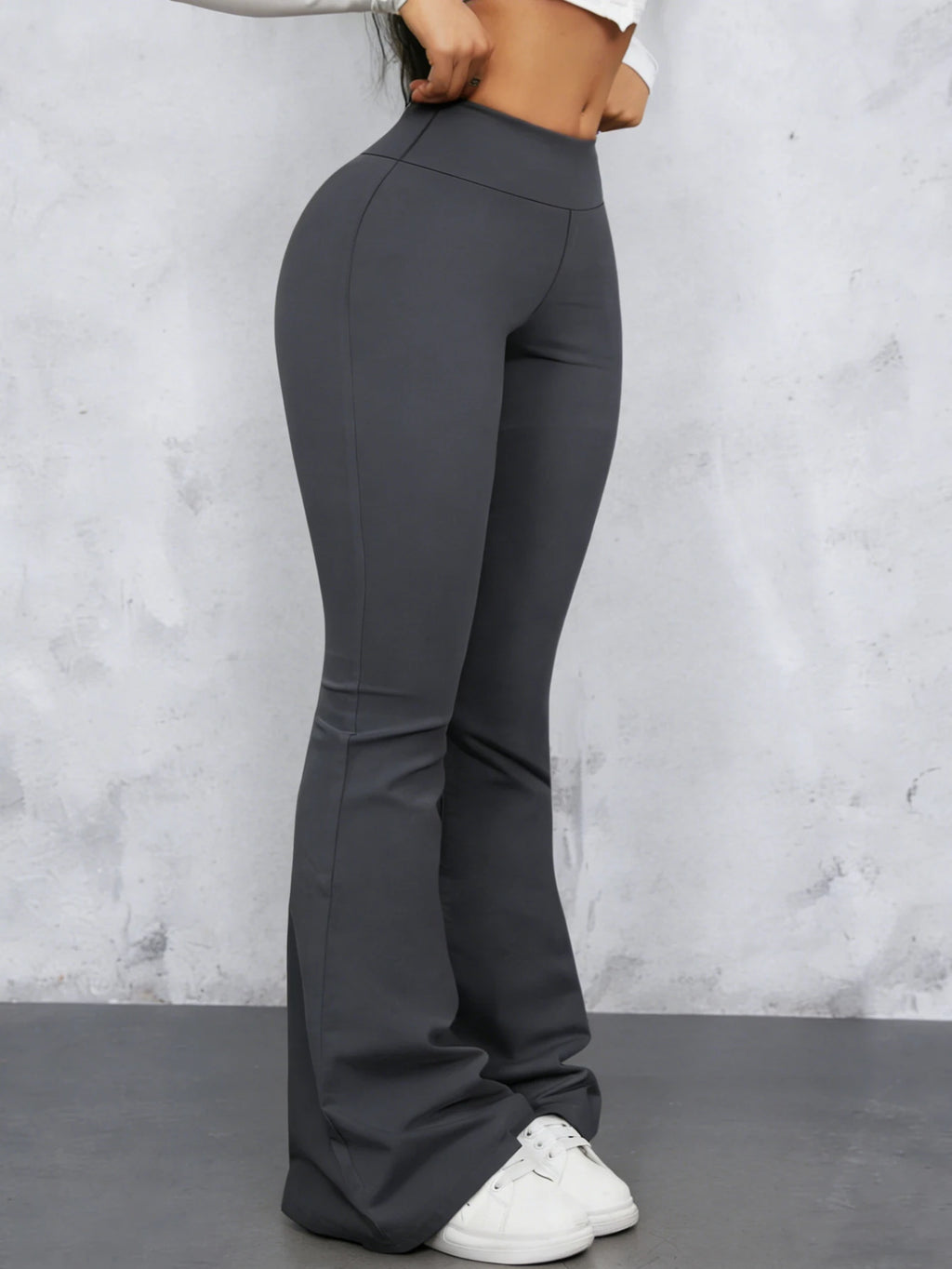Women High-waisted Dark Gray Flared Pants Hip-lifting, Spring Style Size-matched Slim-fit Pants Summer Casual Sports Pants